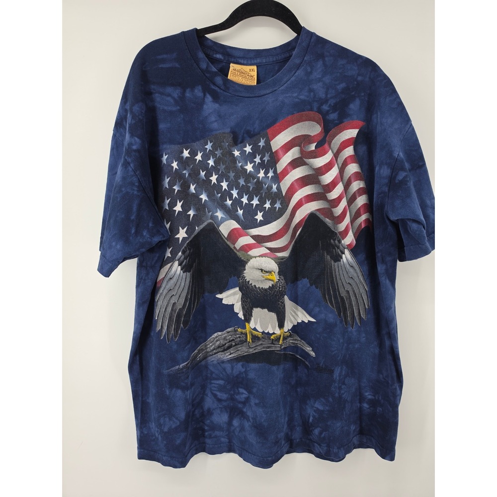The Mountain American Flag Bald Eagle Tie Dye T-Shirt Mens XXL Blue Patriotic